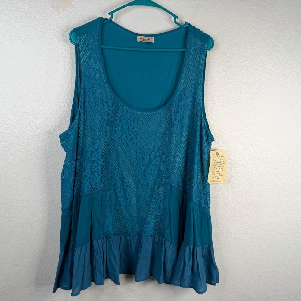 NWT One World Women's Top Blue Sz 3X Sleeveless Flowy Boho Beachy Fairy
